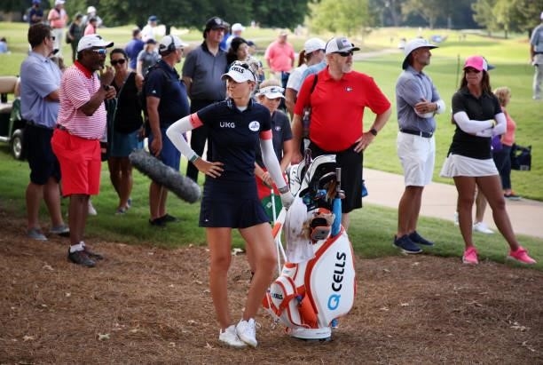 Nelly Korda prepares to play her shot on the eighth hole during the second round of the KPMG Women's PGA Championship at Atlanta Athletic Club on...