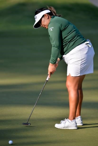 Lizette Salas putts on the 16th hole during the second round of the KPMG Women's PGA Championship at Atlanta Athletic Club on June 25, 2021 in Johns...