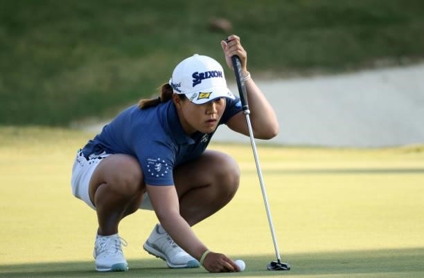 Nasa Hataoka of Japan lines up her putt on the ninth hole during the second round of the KPMG Women's PGA Championship at Atlanta Athletic Club on...