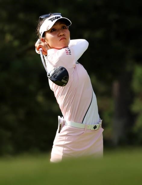 Lydia Ko of Australia plays her shot from the eighth tee during the second round of the KPMG Women's PGA Championship at Atlanta Athletic Club on...