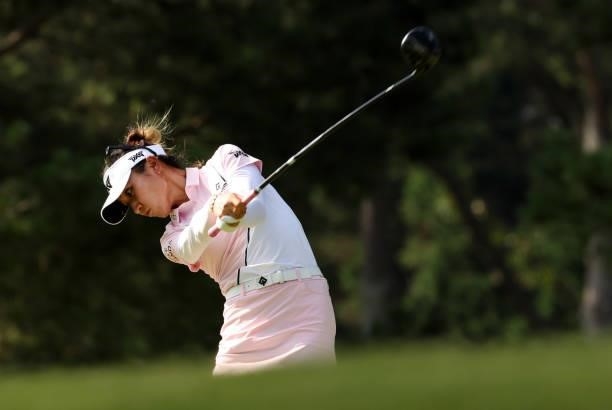 Lydia Ko of Australia plays her shot from the eighth tee during the second round of the KPMG Women's PGA Championship at Atlanta Athletic Club on...