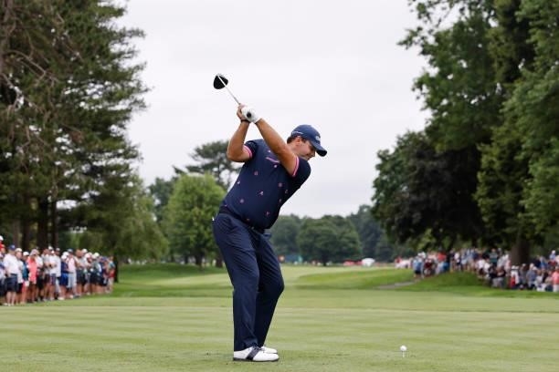 Patrick Reed of the United States plays his shot from the sixth tee during the second round of the Travelers Championship at TPC River Highlands on...