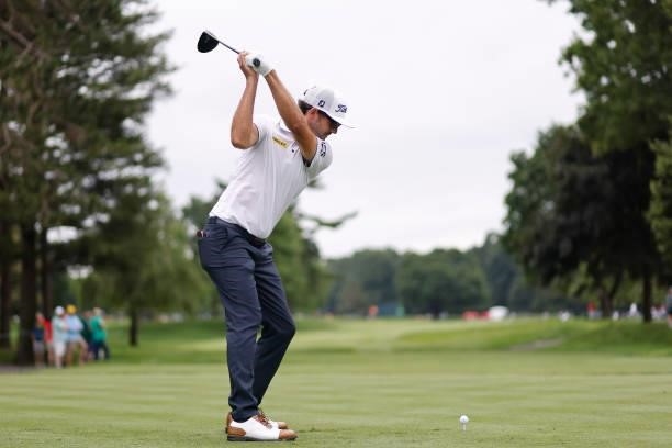 Lanto Griffin of the United States plays his shot from the sixth tee during the second round of the Travelers Championship at TPC River Highlands on...