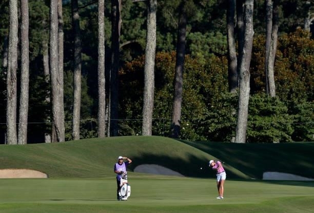 Cydney Clanton plays her shot on the 18th hole during the second round of the KPMG Women's PGA Championship at Atlanta Athletic Club on June 25, 2021...