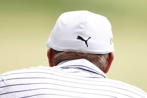 Detail of Bryson DeChambeau of the United States Puma hat during the second round of the Travelers Championship at TPC River Highlands on June 25,...
