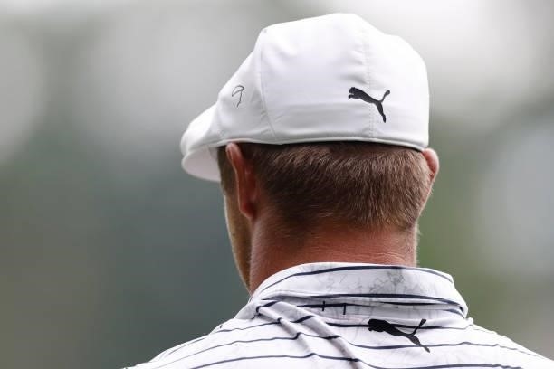 Detail of Bryson DeChambeau of the United States Puma hat during the second round of the Travelers Championship at TPC River Highlands on June 25,...