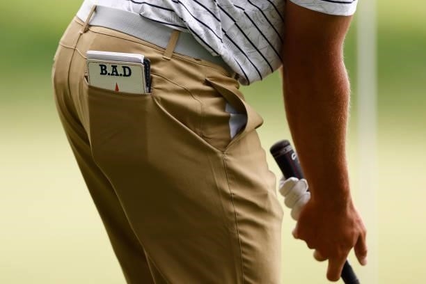 Detail of Bryson DeChambeau of the United States yardage book during the second round of the Travelers Championship at TPC River Highlands on June...
