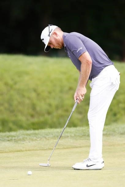 Talor Gooch of the United States putts on the sixth green during the second round of the Travelers Championship at TPC River Highlands on June 25,...