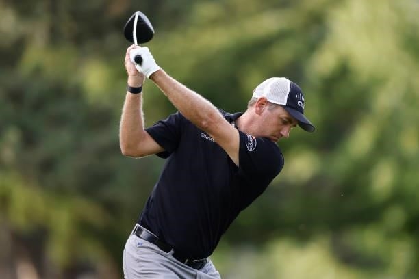 Brendon Todd of the United States plays his shot from the seventh tee during the second round of the Travelers Championship at TPC River Highlands on...