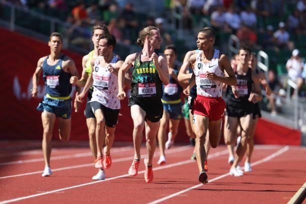 Cole Hocker and Matthew Centrowitz compete in the Men's 1500 Meters Semi-Final during day eight of the 2020 U.S. Olympic Track & Field Team Trials at...