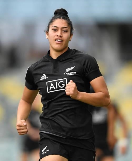 Tenika Willison of New Zealand warms up during the Oceania Sevens Challenge match between New Zealand and Australia at Queensland Country Bank...