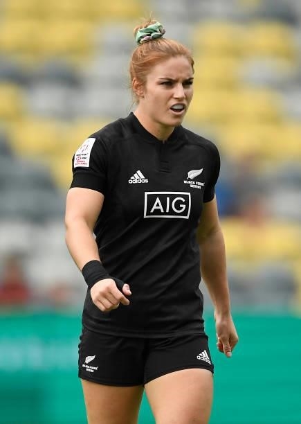 Michaela Blyde of New Zealand looks on during the Oceania Sevens Challenge match between New Zealand and Australia at Queensland Country Bank Stadium...
