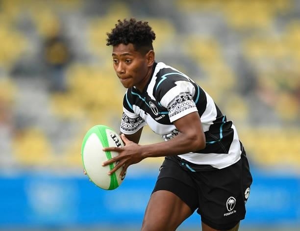 Ana Naimasi of Fiji runs the ball during the Oceania Sevens Challenge match between Fiji and Oceania at Queensland Country Bank Stadium on June 26,...