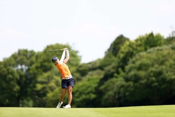 Rie Iwahashi of Japan hits her third shot on the 8th hole during the third round of the Earth Mondamin Cup at Camellia Hills Country Club on June 26,...