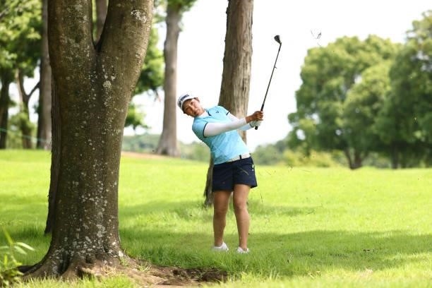 Maiko Wakabayashi of Japan hits her second shot on the 8th hole during the third round of the Earth Mondamin Cup at Camellia Hills Country Club on...