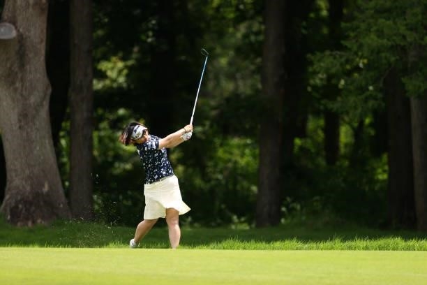 Hiroko Azuma of Japan hits her second shot on the 8th hole during the third round of the Earth Mondamin Cup at Camellia Hills Country Club on June...
