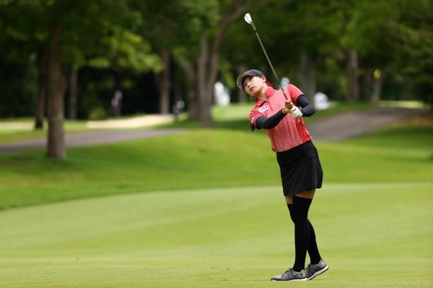 Fumie Tsune of Japan hits her second shot on the 7th hole during the third round of the Earth Mondamin Cup at Camellia Hills Country Club on June 26,...