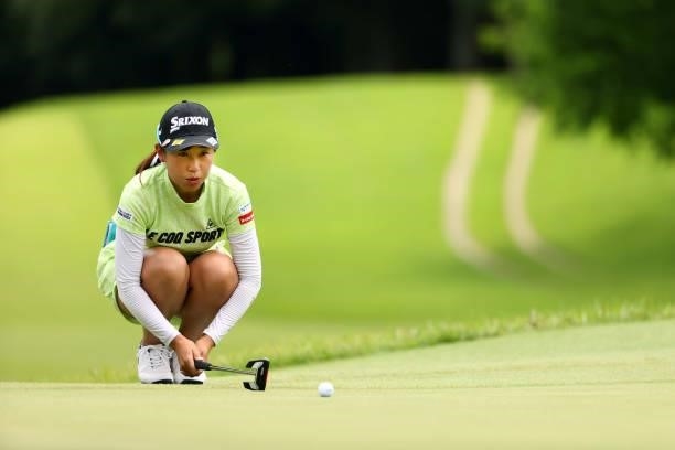 Nana Suganuma of Japan lines up a putt on the 7th green during the third round of the Earth Mondamin Cup at Camellia Hills Country Club on June 26,...