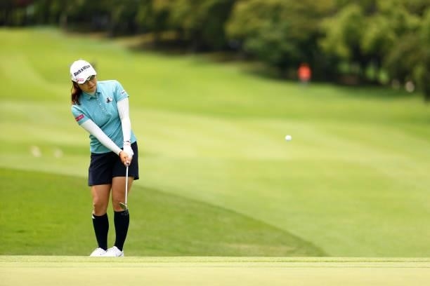 Saiki Fujita of Japan chips onto the 6th green during the third round of the Earth Mondamin Cup at Camellia Hills Country Club on June 26, 2021 in...