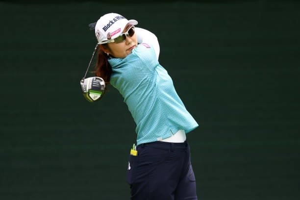Saiki Fujita of Japan hits her tee shot on the 7th hole during the third round of the Earth Mondamin Cup at Camellia Hills Country Club on June 26,...