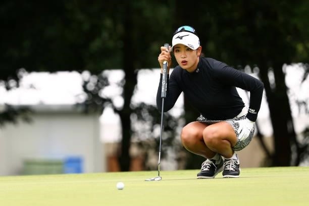 Erika Hara of Japan lines up a putt on the 8th green during the third round of the Earth Mondamin Cup at Camellia Hills Country Club on June 26, 2021...