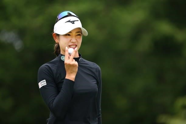 Erika Hara of Japan celebrates the birdie on the 8th green during the third round of the Earth Mondamin Cup at Camellia Hills Country Club on June...