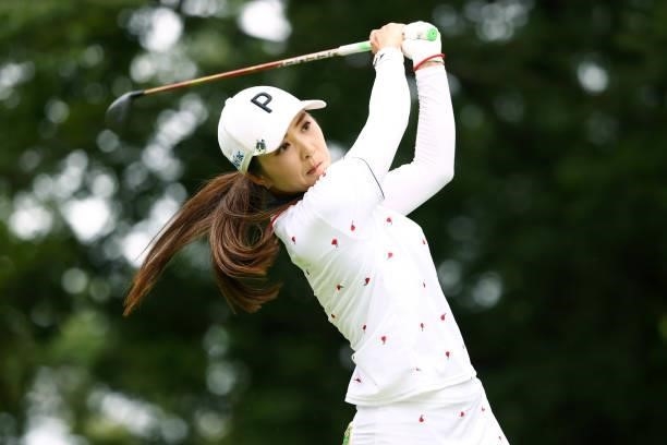 Erika Kikuchi of Japan hits her tee shot on the 9th hole during the third round of the Earth Mondamin Cup at Camellia Hills Country Club on June 26,...
