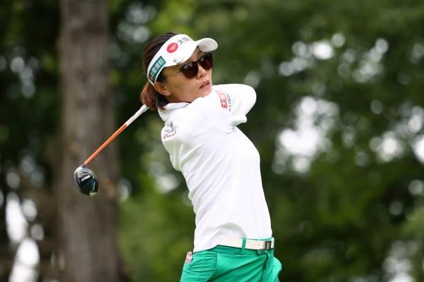 Teresa Lu of Chinese Taipei hits her tee shot on the 9th hole during the third round of the Earth Mondamin Cup at Camellia Hills Country Club on June...