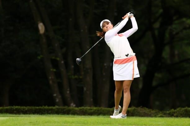 Naruha Miyata of Japan hits her tee shot on the 14th hole during the third round of the Earth Mondamin Cup at Camellia Hills Country Club on June 26,...