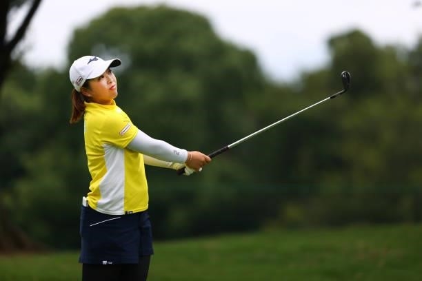 Mao Saigo of Japan hits her third shot on the 14th hole during the third round of the Earth Mondamin Cup at Camellia Hills Country Club on June 26,...