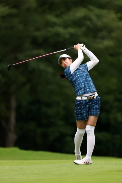 Kotone Hori of Japan hits her second shot on the 14th hole during the third round of the Earth Mondamin Cup at Camellia Hills Country Club on June...