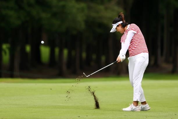 Mi-jeong Jeon of South Korea hits her third shot on the 14th hole during the third round of the Earth Mondamin Cup at Camellia Hills Country Club on...