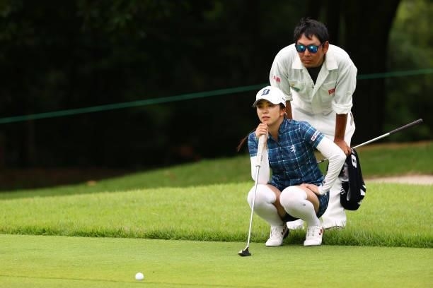 Kotone Hori of Japan lines up a putt on the 14th green during the third round of the Earth Mondamin Cup at Camellia Hills Country Club on June 26,...