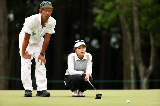 Serena Aoki of Japan lines up a putt on the 14th green during the third round of the Earth Mondamin Cup at Camellia Hills Country Club on June 26,...