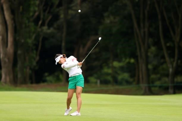 Teresa Lu of Chinese Taipei hits her third shot on the 14th hole during the third round of the Earth Mondamin Cup at Camellia Hills Country Club on...