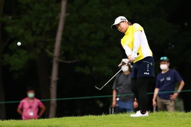 Mao Saigo of Japan chips onto the 15th green during the third round of the Earth Mondamin Cup at Camellia Hills Country Club on June 26, 2021 in...