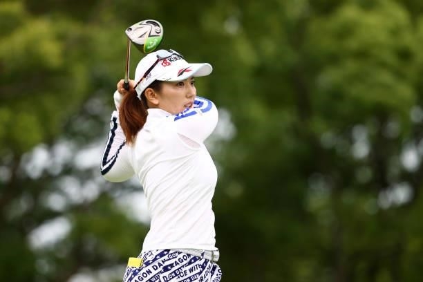 Ritsuko Ryu of Japan hits her tee shot on the 18th hole during the third round of the Earth Mondamin Cup at Camellia Hills Country Club on June 26,...