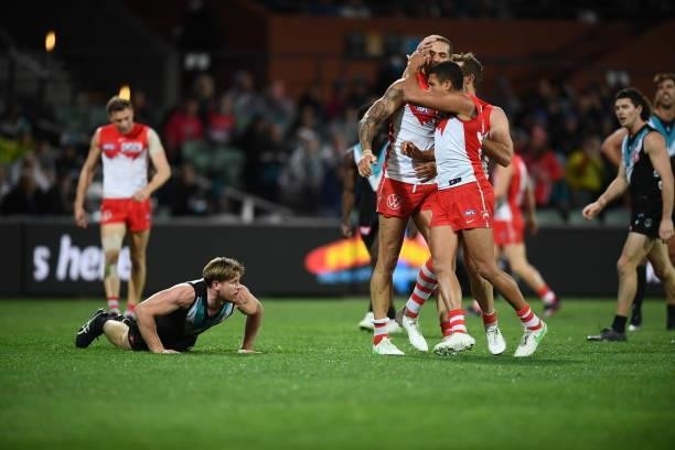 During the round 15 AFL match between the Port Adelaide Power and the Sydney Swans at Adelaide Oval on June 26, 2021 in Adelaide, Australia.