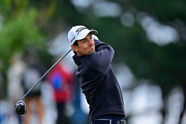 Jordi Garcia Del Moral of Spain plays his first shot on the 1st hole during Day Three of the Open de Bretagne at Golf Bluegreen de Pleneuf Val Andre...