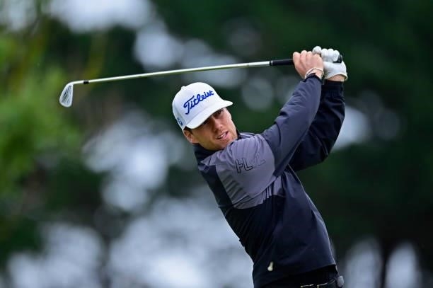 Mikael Lindberg of Sweeden plays his first shot on the 1st hole during Day Three of the Open de Bretagne at Golf Bluegreen de Pleneuf Val Andre on...