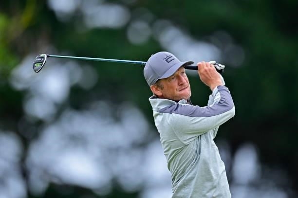 Pelle Edberg of Sweeden plays his first shot on the 1st hole during Day Three of the Open de Bretagne at Golf Bluegreen de Pleneuf Val Andre on June...