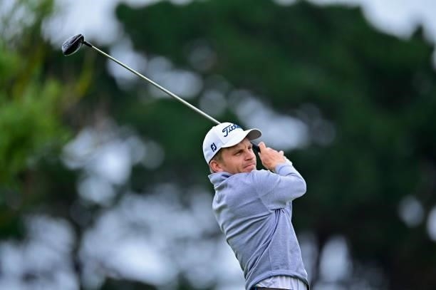 Haraldur Magnus of Iceland plays his first shot on the 1st hole during Day Three of the Open de Bretagne at Golf Bluegreen de Pleneuf Val Andre on...