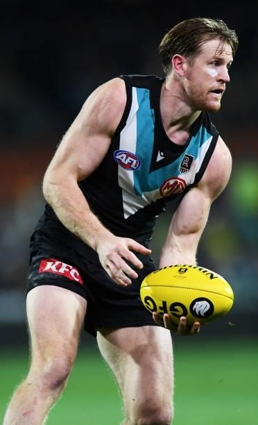 Tom Jonas of Port Adelaide during the round 15 AFL match between the Port Adelaide Power and the Sydney Swans at Adelaide Oval on June 26, 2021 in...
