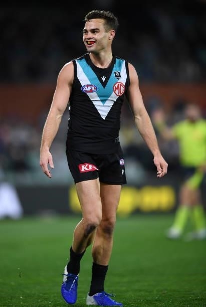 Karl Amon of Port Adelaide during the round 15 AFL match between the Port Adelaide Power and the Sydney Swans at Adelaide Oval on June 26, 2021 in...