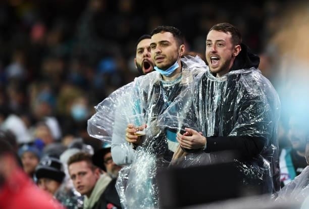 Port supporters during the round 15 AFL match between the Port Adelaide Power and the Sydney Swans at Adelaide Oval on June 26, 2021 in Adelaide,...