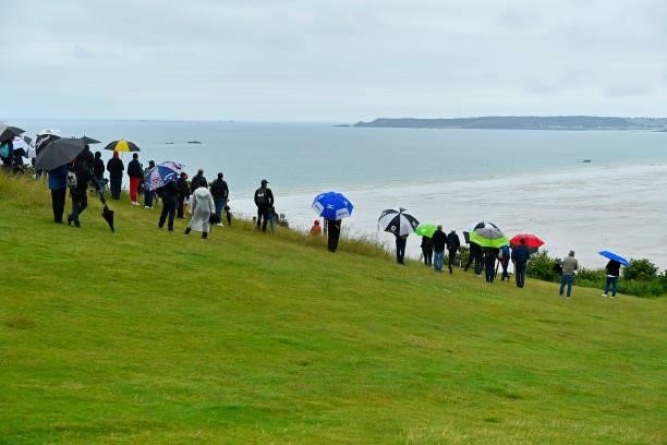 View of spectators with umbrellas at the green of the 10th hole during Day Three of the Open de Bretagne at Golf Bluegreen de Pleneuf Val Andre on...