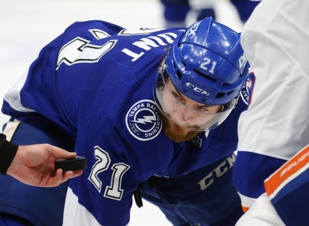 Brayden Point of the Tampa Bay Lightning skates against the New York Islanders in Game Seven of the NHL Stanley Cup Semifinals during the 2021...