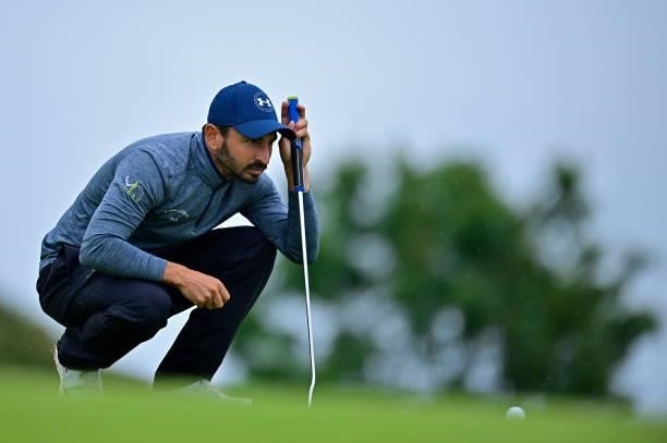 Jerome Lando Casanova of France lines for his putt on the 10th hole during Day Three of the Open de Bretagne at Golf Bluegreen de Pleneuf Val Andre...