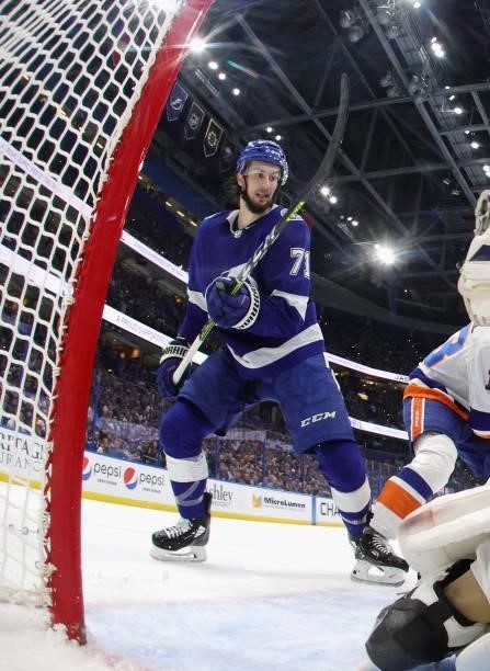 Anthony Cirelli of the Tampa Bay Lightning skates against the New York Islanders in Game Seven of the NHL Stanley Cup Semifinals during the 2021...