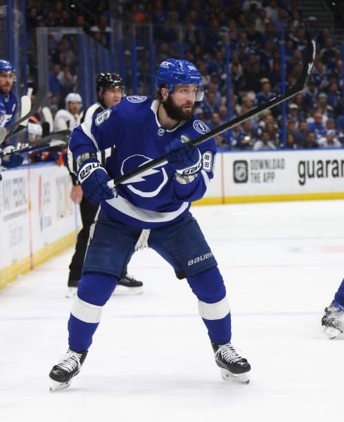 Nikita Kucherov of the Tampa Bay Lightning skates against the New York Islanders in Game Seven of the NHL Stanley Cup Semifinals during the 2021...